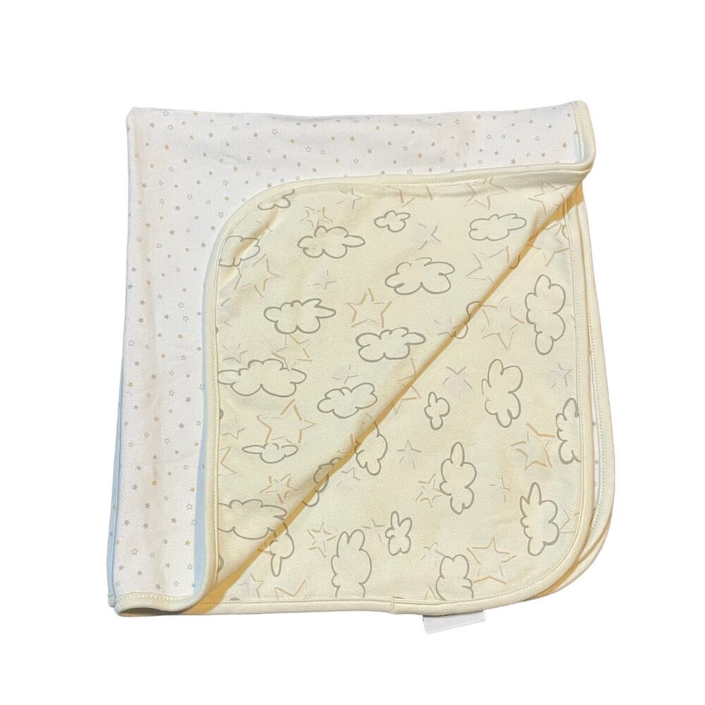 MACYS FIRST IMPRESSIONS BABY RECEIVING SWADDLE BLANKET YELLOW GRAY CLOUD STARS
